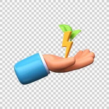 Hand is holding a flashlight with a leaf. 3d green energy icon Stock Illustration