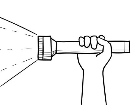 Hand Holding Flashlight Torch Side View Drawing Black and White Drawing sk... Foto stock