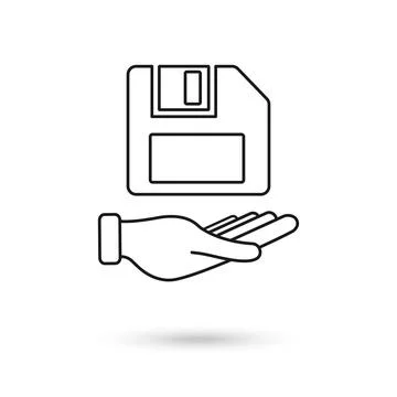 Hand holding Floppy disk or save flat vector icon for apps and websites. Ve.. Stock Illustration
