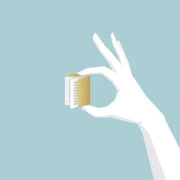 Hand holding folder icon, hand is white. Stock Illustration