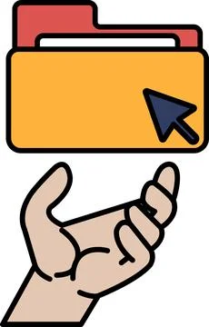A hand holding a folder with a mouse cursor pointing to it Stock Illustration