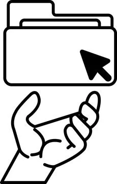 Hand holding a folder with a mouse cursor pointing to it Stock Illustration