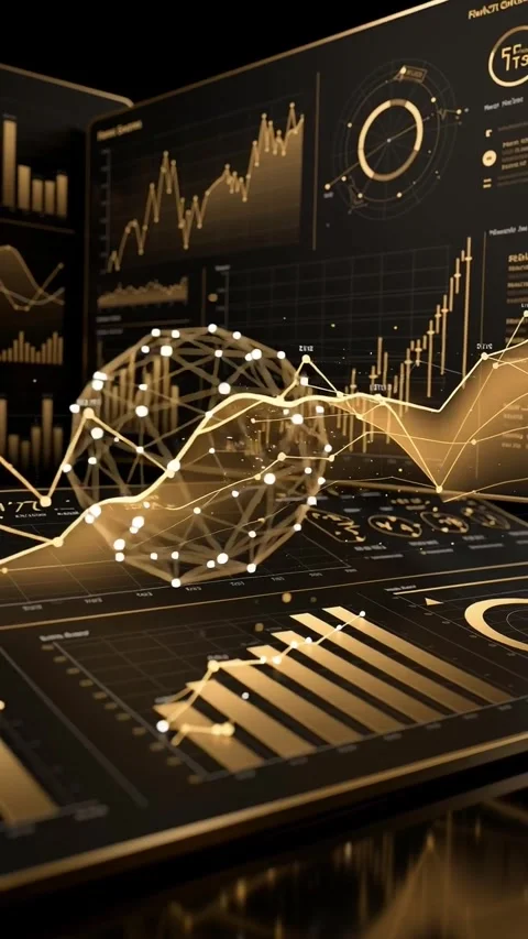 Hand Holding Futuristic Digital Network Globe with Financial Stock Market Charts Stock Footage 340844641