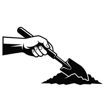 Hand holding a garden trowel digging into a pile of soil icon 库存插图