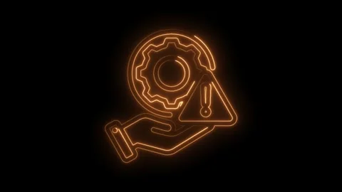 Hand holding gear and warning sign glowing technology service error animation Stock Footage 330784205
