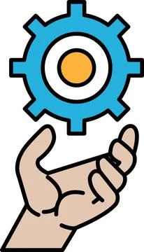 A hand holding a gear with a blue background Stock Illustration