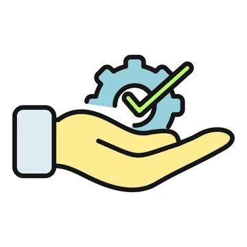 Hand holding gear checkmark delivering excellent service Stock Illustration