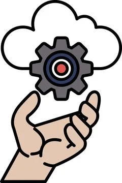 A hand holding a gear with a cloud in the background Stock Illustration