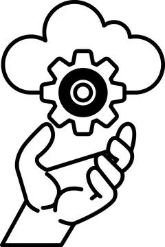 Hand holding a gear with a cloud in the background Stock Illustration
