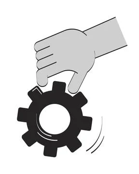 Hand holding gear with motion lines doodle outline illustration 库存插图