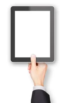 Hand holding a generic 3d rendered tablet with copyspace Stock Illustration