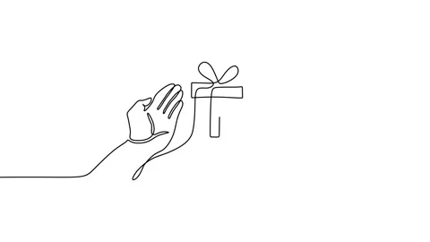 Hand holding gift box. animation, one hand drawn minimalist animation Stock Footage 227545854