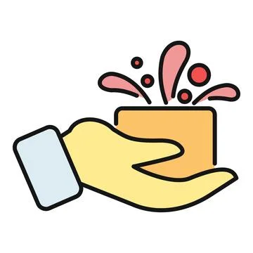 Hand holding a gift box with burst element Stock Illustration