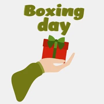 Hand holding a gift box. Flat design banner with Text Boxing Day. Usage for P Stock Illustration