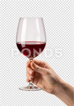 Hand holding glass of red wine isolated on transparent background Template PSD