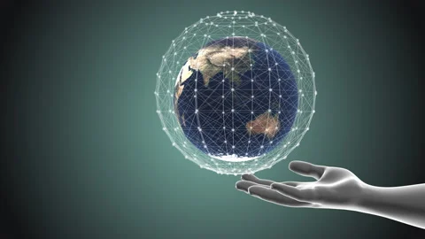 Hand holding global and plexus technology connection Stock Footage 208255349