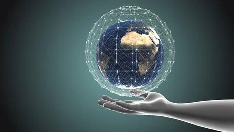 Hand holding global and plexus technology connection Stock Illustration