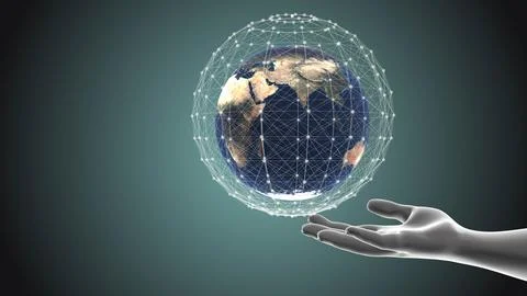 Hand holding global and plexus technology connection Stock Illustration