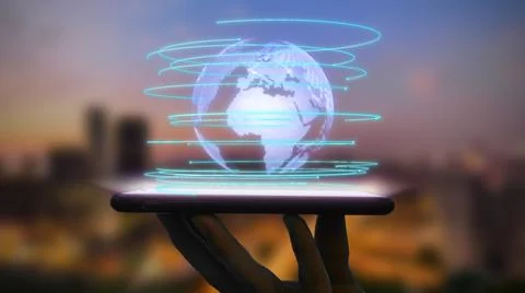 Hand holding global communication network concept Illustration