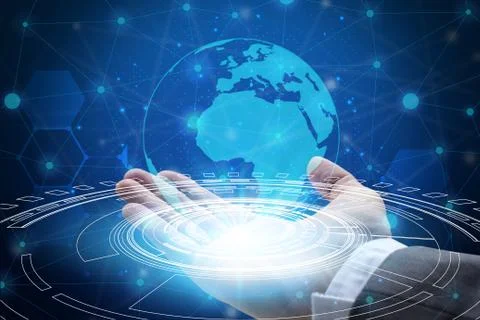 Hand holding global network Stock Photos
