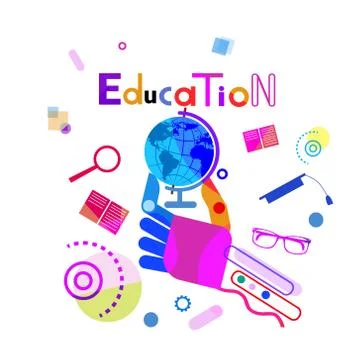 Hand Holding Globe, Education Concept Elearning Online Training Courses Banner Stock Illustration