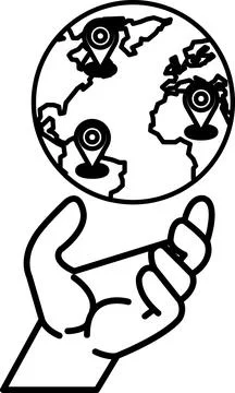 Hand holding a globe with four dots on it Stock Illustration