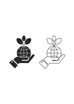 Hand Holding Globe with Growing Leaves for Ecology and Sustainability Concept Stock Illustration