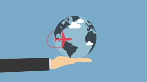 Hand Holding Globe with Red Airplane Icon Illustrating Global Travel Concept Video stock 341920166