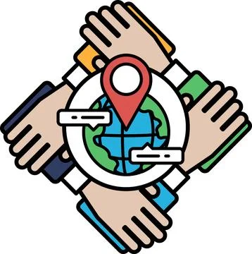 A hand is holding a globe with a red dot on it Stock Illustration