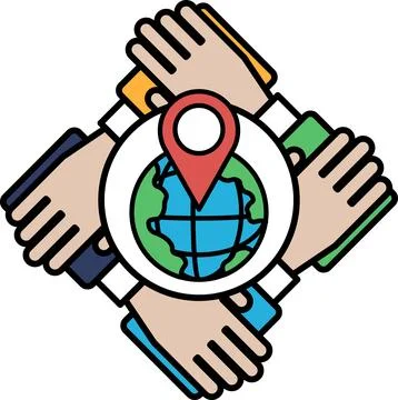 A hand is holding a globe with a red dot on it Stock Illustration