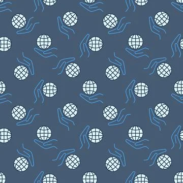 Hand Holding Globe vector colored seamless pattern イラスト素材