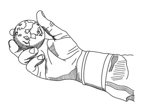 A hand is holding a globe. Vector linear illustration Stock Illustration
