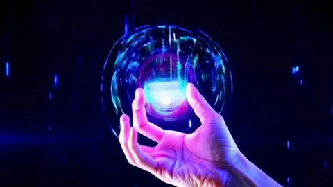 A hand holding a glowing blue diamond Stock Footage 304643569