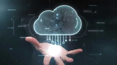 Hand holding glowing cloud computing technology network Stock Footage 327840466
