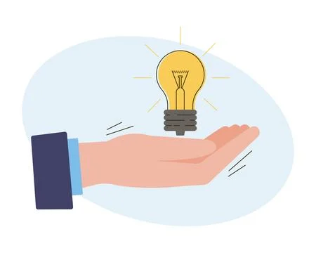 Hand holding a glowing light bulb, representing business idea, innovation Stock Illustration