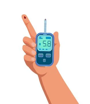 Hand holding a glucometer with analysis result Stock Illustration