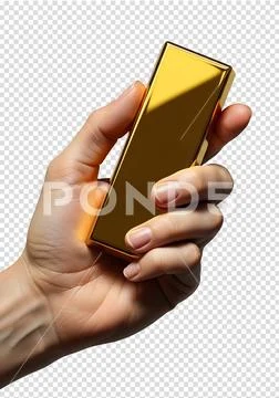 Hand holding gold bar isolated on transparent background PSD Template