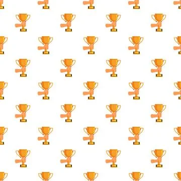 Hand holding gold trophy cup seamless pattern Stock Illustration