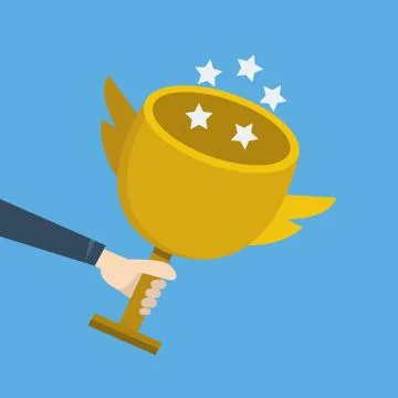 Hand holding gold trophy, vector Stock Illustration