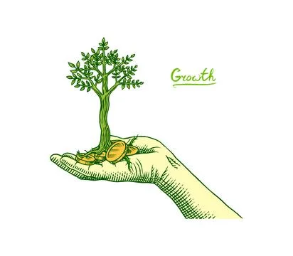 Hand with holding golden coins stack with growth tree for business investment Stock Illustration