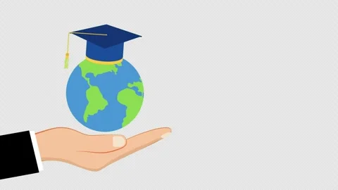 Hand Holding Graduation Cap on Globe Representing Global Education Opportunity Stock Footage 339759418