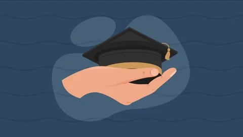 Hand holding graduation cap with water drops representing knowledge and growt Stock Footage 334266692