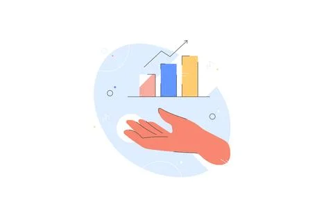 Hand holding graph line icon. Growth chart in palm vector, growing indicators Illustrazione stock