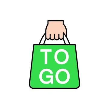 Hand Holding Green Bag To Go Icon Stock Illustration