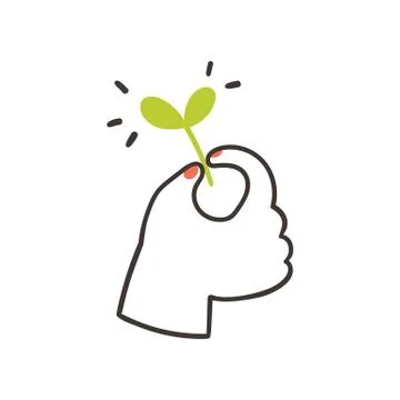 Hand holding green leafs. Stock Illustration
