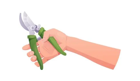 Hand Holding Green Pruning Shears for Gardening. Flat Vector Illustration of  Stock Illustration