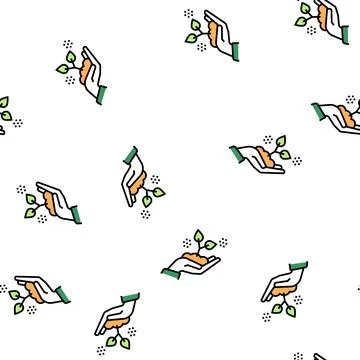 Hand holding growing plant vector seamless pattern イラスト素材