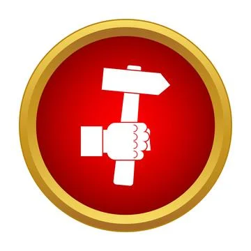 Hand holding hammer in red circle icon イラスト素材