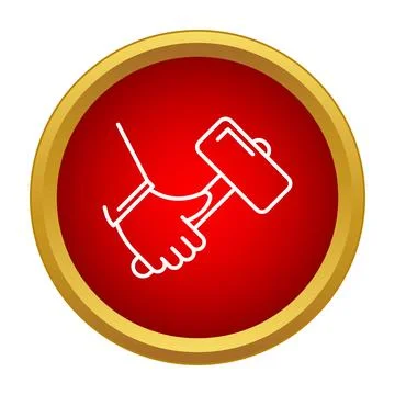 Hand holding hammer in red circle icon Stock Illustration