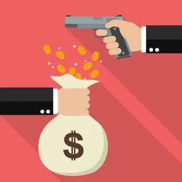 Hand holding a handgun for robbery Stock Illustration
